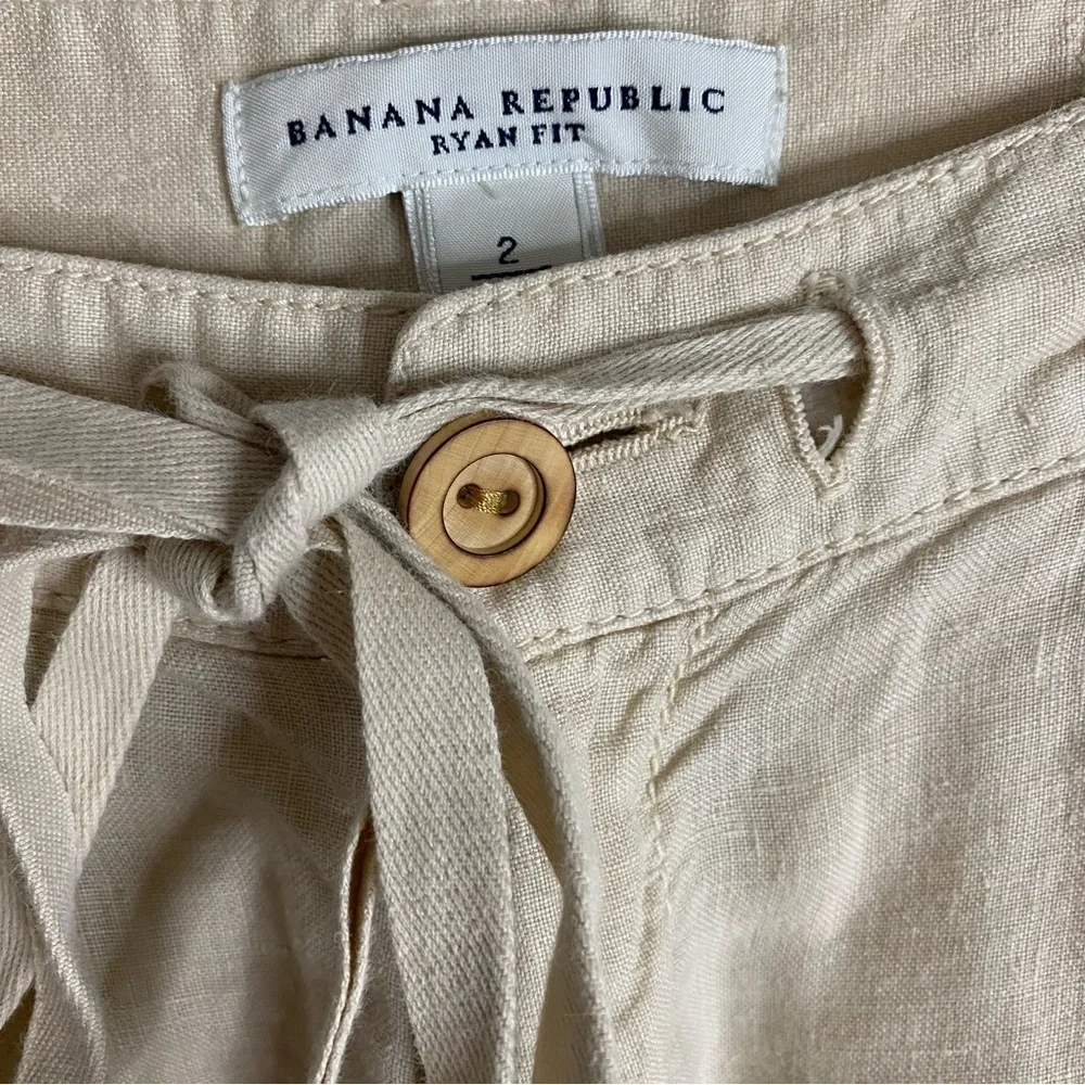 Banana Republic Sand Linen Cargo Pants Straight Leg Boho Adjustable Length size2